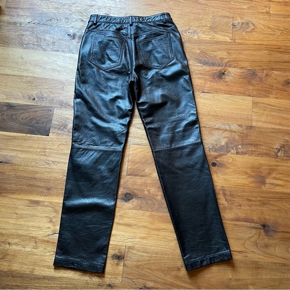 Vintage 90’s Express Black Genuine Leather Straight Leg Pants size 7/8 - Picture 3 of 11